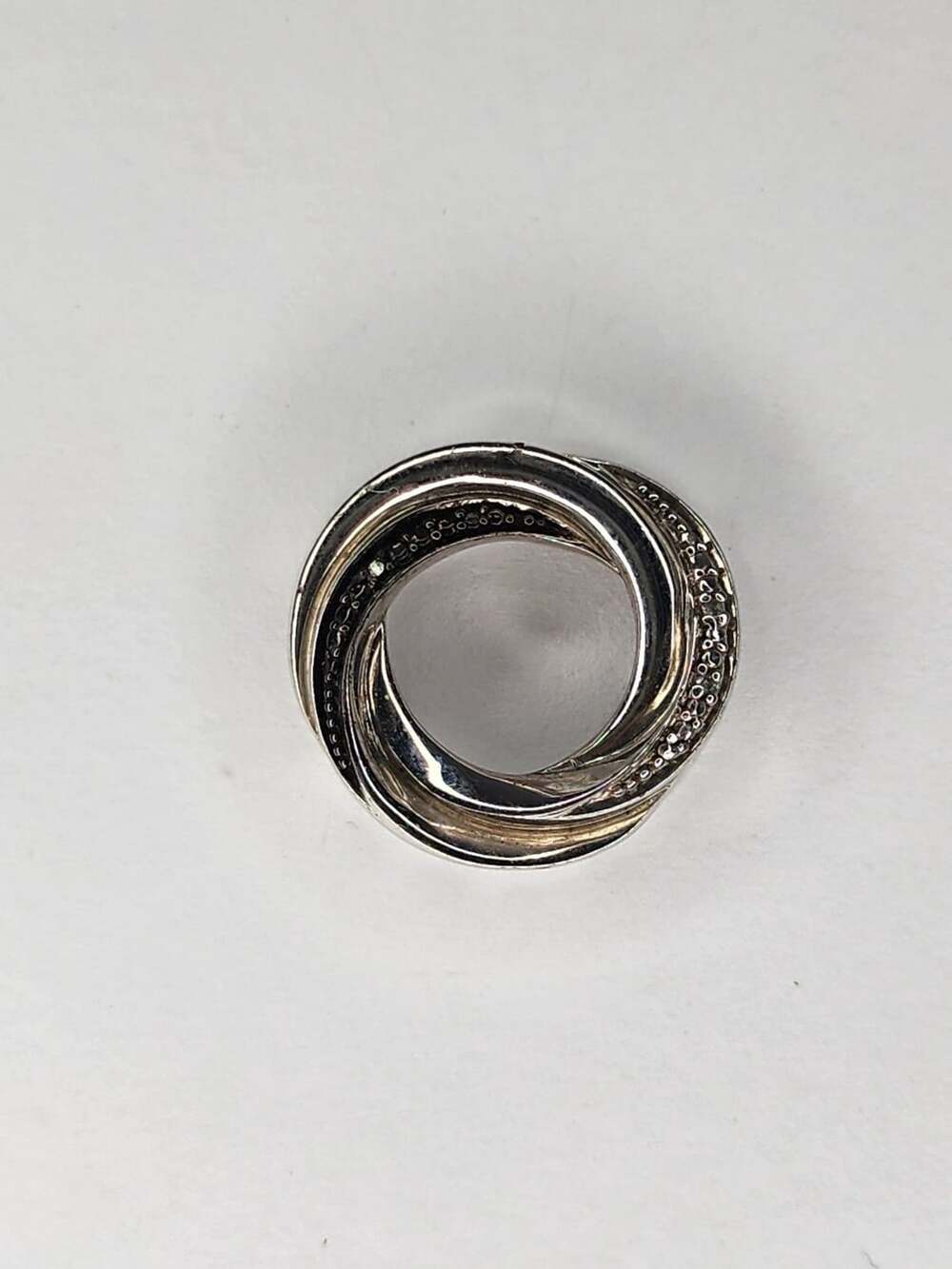 925 Sterling Silver Black/white Diamond Round Swirl Slide Pendant